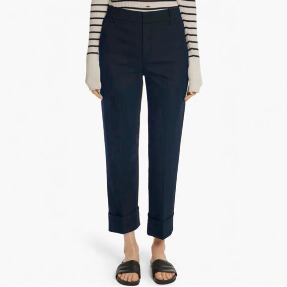 Vince Cuffed Coin Pocket Trousers Navy Blue Wool Straight Leg Work Pants size 4 - Picture 1 of 8